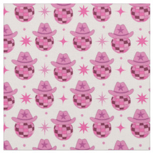 Rosa Disco Cowgirl Hattmönster med Stjärnor Tyg