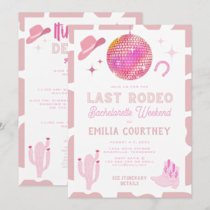 Rosa Disco Cowgirl Last Rodeo Bachelorette Helg Inbjudningar
