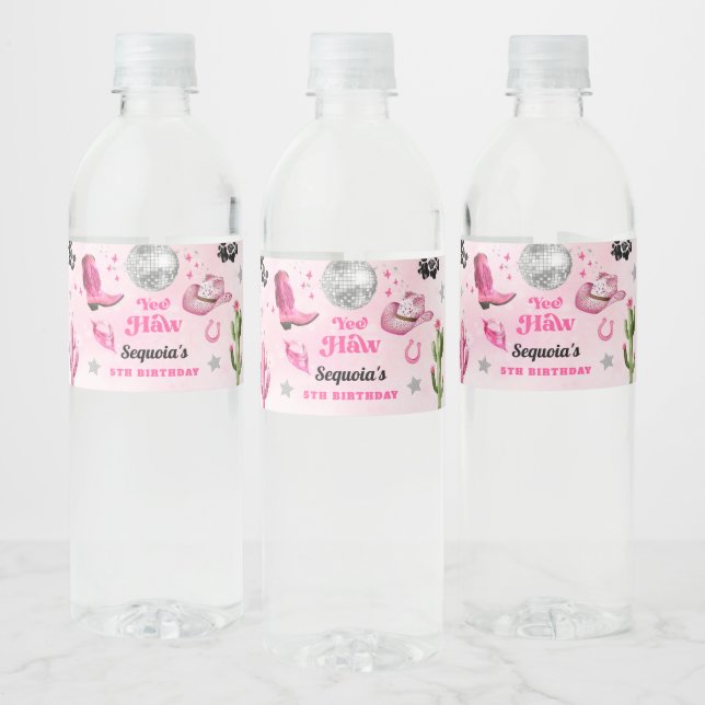 Rosa Disco Cowgirl Party Vattenflaskor Etikett (Flaskor)
