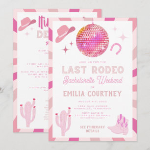 Rosa Disco Cowgirl Sista Rodeo Möhippa Inbjudningar