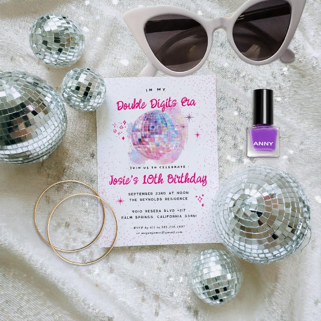 Rosa Disco | Dubbel siffra 10-års födelsedag Inbjudningar (Skapare uppladdad)