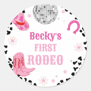Rosa Disco First Rodeo Cowgirl 1st Birthday Runt Klistermärke