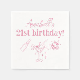 Rosa Disco Födelsedagsfest Modern Hand plockade Do Pappersservett