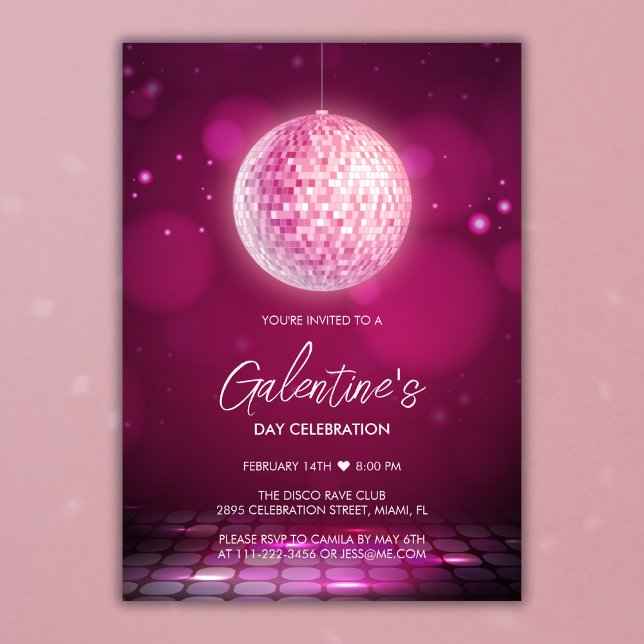 Rosa Disco Girls Night Galentine's Day Party Inbjudningar (Pink Disco Girls Night Galentine's Day Party Invitation)