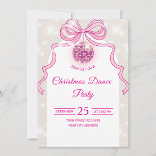 Rosa Disco Glitter Flickors Julfest Inbjudan