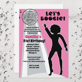 Rosa Disco Party Kvinnors födelsedagskorgen Boogie Inbjudningar