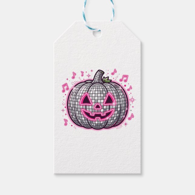 Rosa Disco Pumpa Halloweenfest Tallrik Presentetikett (Framsidan)