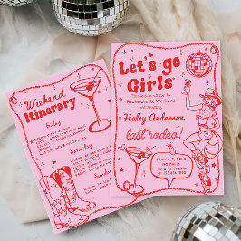 Rosa Disco Rodeo Cowgirl Bachelorette Helg Inbjudningar