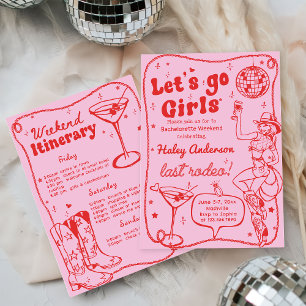 Rosa Disco Rodeo Cowgirl Bachelorette Helg Inbjudningar