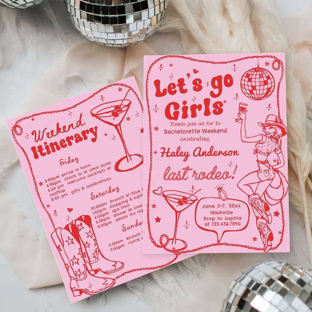 Rosa Disco Rodeo Cowgirl Bachelorette Helg Inbjudningar (Skapare uppladdad)