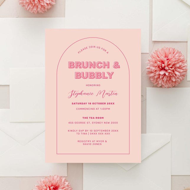 Rosa disposition av fet typ Brunch & Bubly-inbjuda Inbjudningar (Skapare uppladdad)