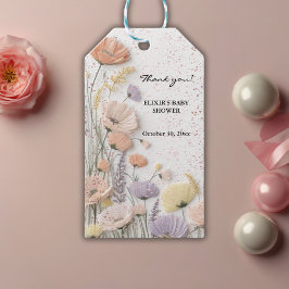 Rosa Distress Pressade Wildblomsterbabyskor Presentetikett