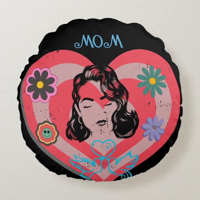 Rosa Distress Retro Stanna hemma i Mamman Rund Kudde (Framsidan)