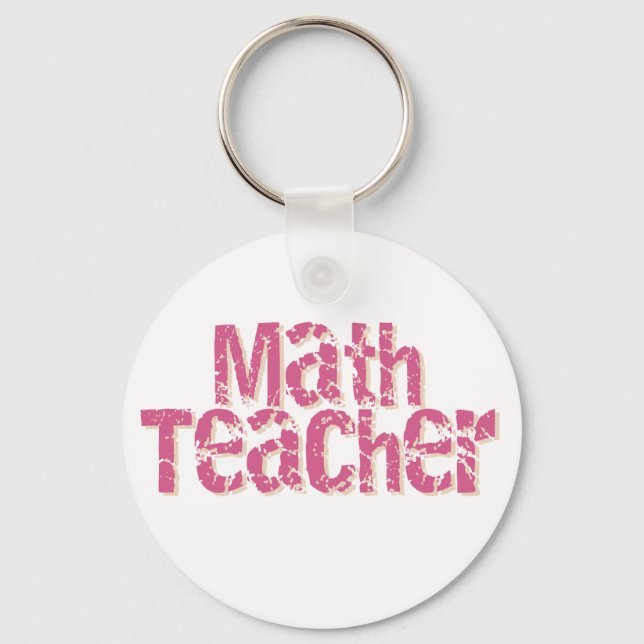 Rosa Distress Text Math Teacher Nyckelring (Framsida)