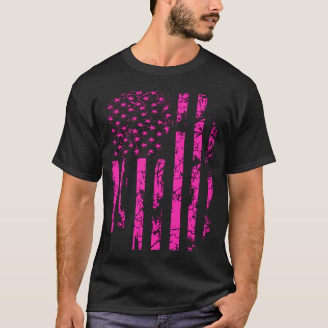 Rosa Distress USA flagga T Shirt (Framsida)