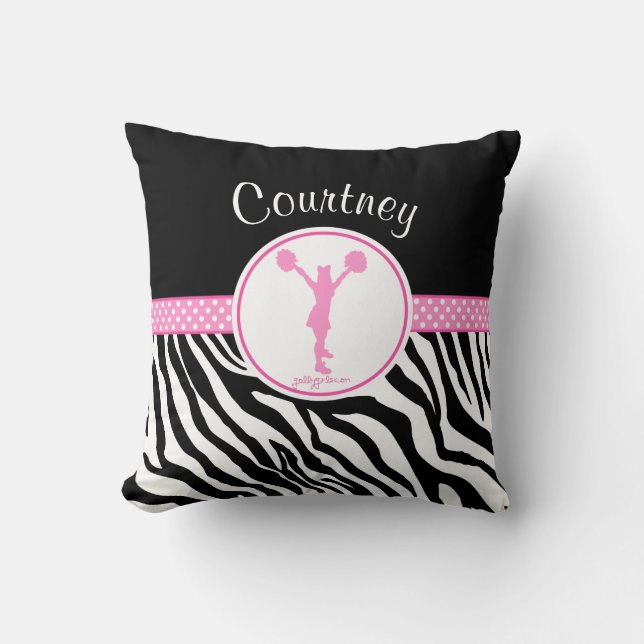 Rosa ditt namn Zebra tryck Cheerleader/Pom Kudde (Framsida)