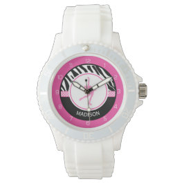 Rosa ditt namn Zebra tryck Figur Skatter Armbandsur