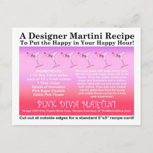 Rosa Diva Martini Recept Card-vykort Vykort