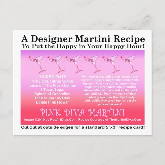 Rosa Diva Martini Recept Card-vykort Vykort (Framsida)