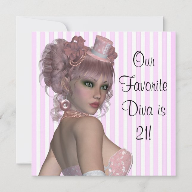 Rosa Diva Womans 21:a födelsedag Party Inbjudningar (Framsida)