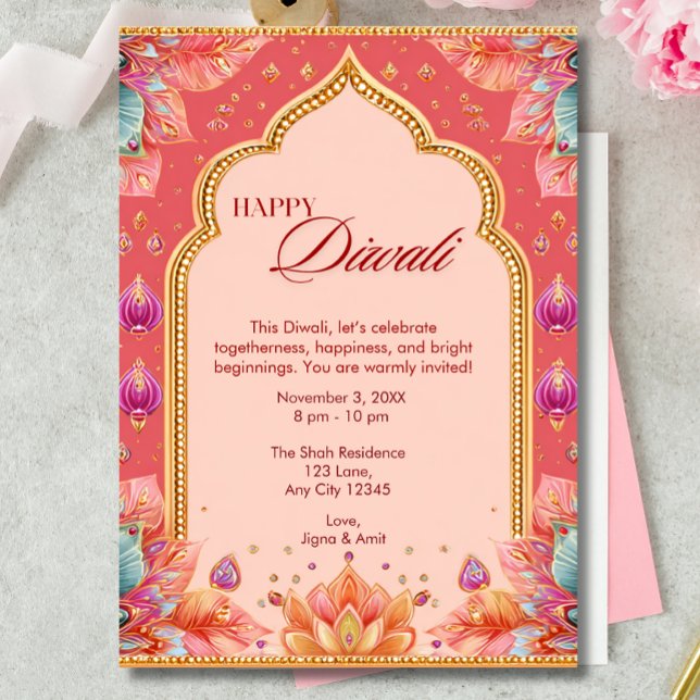 Rosa Diwali Traditional Art Diwali Firande Inbjudningar (Skapare uppladdad)