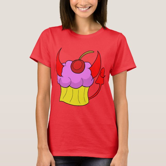 Rosa Djävulen Cuptårta T-Shirt (Framsida)