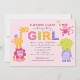 Rosa djungeldjur Babyflicka Par Baby Shower Inbjudningar