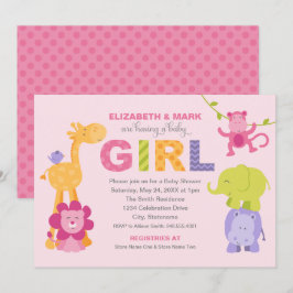 Rosa djungeldjur Babyflicka Par Baby Shower Inbjudningar
