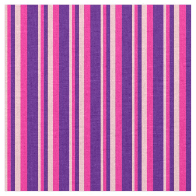 Rosa, djup Rosa och Indigo Färgad Rand Tyg (Närbild)