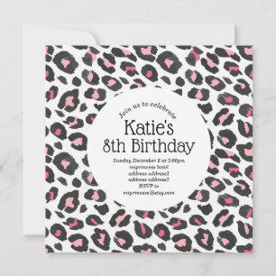 rosa djur, leopard, cheetah-födelsedag inbjudningar