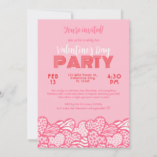Rosa Djurutskrifter på Valentineser i Party Inbjudningar