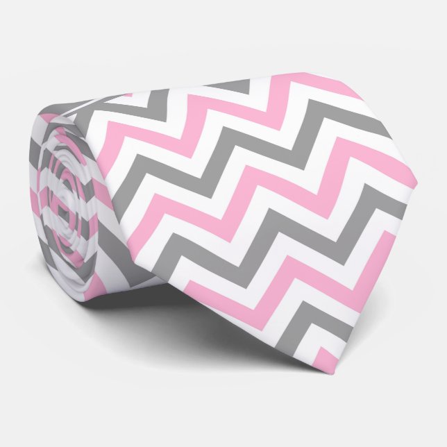 Rosa Dk Grått White LG Chevron Grått Namn Monogram Slips (Rullad)
