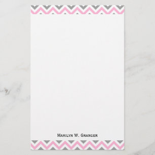 Rosa, Dk Grått Wht Large Chevron ZigZag Mönster Brevpapper