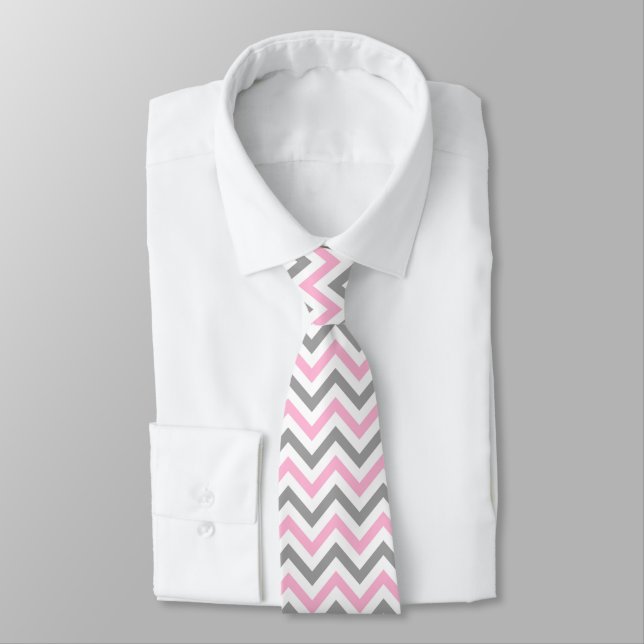 Rosa, Dk Grått Wht Large Chevron ZigZag Mönster Slips (Bunden)