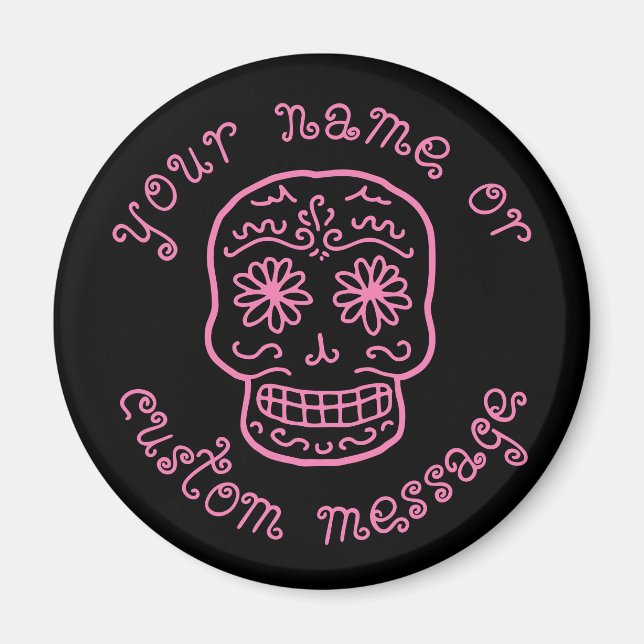 Rosa Dockle Skull med text Magnet (Framsidan)