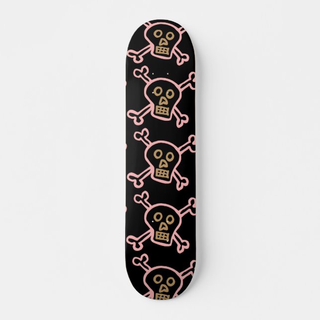 Rosa dödskallar och korsben Flicka skateboard (Framsida)