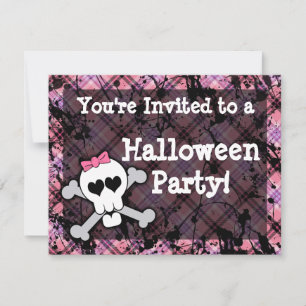 Rosa Dödskalle Halloween-festinvitationer Inbjudningar