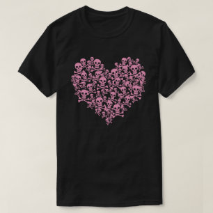 Rosa Dödskalle Hjärtan T-Shirt