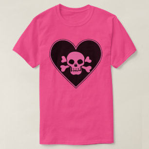 Rosa dödskalle i hjärta t shirt