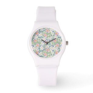 Rosa Dogroses on Deep Blue Sporty White Wristwatch Armbandsur