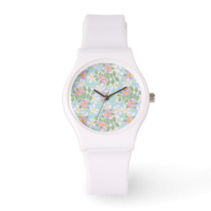 Rosa Dogroses on Himlar Blue Sporty White Wristwat Armbandsur