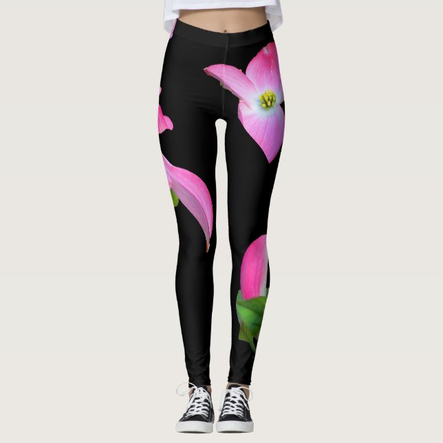 Rosa Dogwood Blommigt Print Leggings (Framsida)