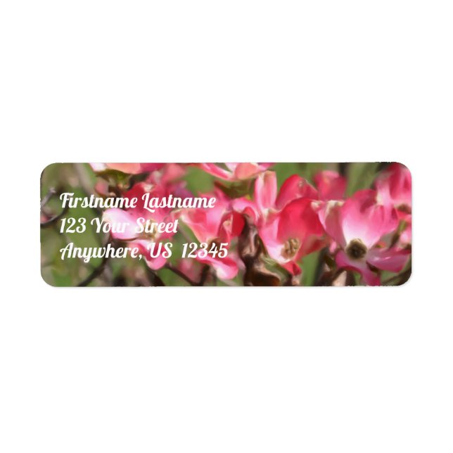 Rosa Dogwood Flower Blommars Painting Adress Returadress Etikett (Framsidan)
