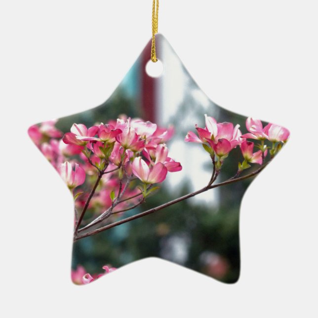 Rosa Dogwood Julgransprydnad Keramik (Framsidan)