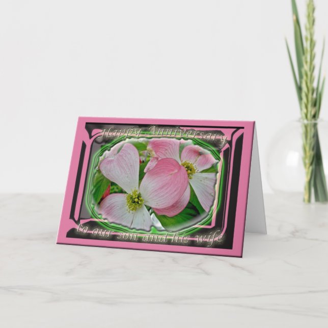 Rosa Dogwood Son & Maka Bröllopsdagskort Kort (Framsida)