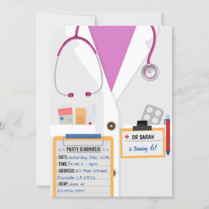 Rosa Doktor Scrubs Födelsedagsfest inbjudan