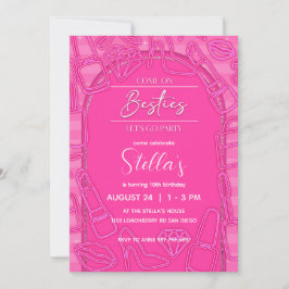Rosa Doll Birthday, Birthday Neon Inbjudningar
