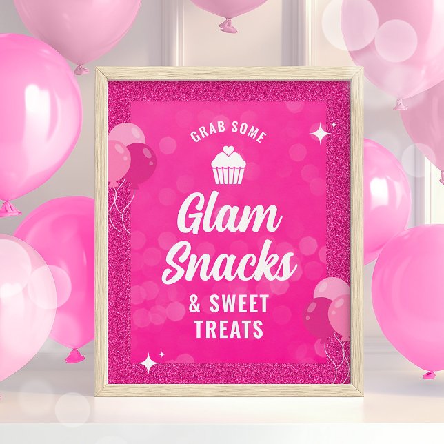 Rosa Doll Födelsedagsfest Poster, Glam Snacks Poster (Pill Doll Birthday Sign)