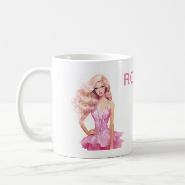 Rosa Doll Girl Birthday Kaffemugg (Vänster)