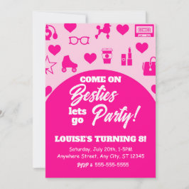 Rosa Doll Girl Mode Digital Download Birthday Inbjudningar